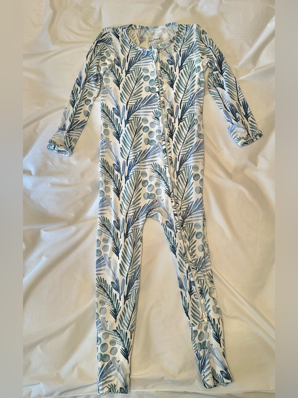 Milkmaid Goods Blue Leaf One-Piece Zip Pajamas